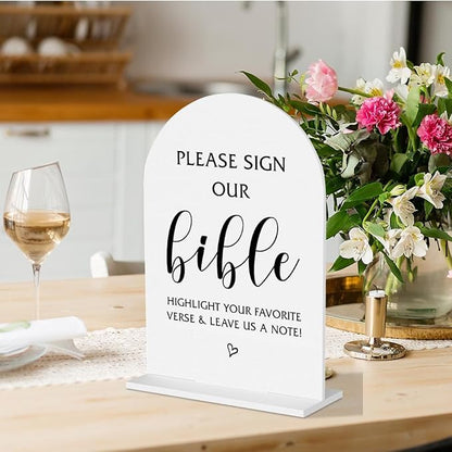 Please Sign Our Bible Wedding Sign Modern Minimalist Style Wedding Signs For Engagement Bridal Shower Ceremony Reception Event Birthday Party Clear Table Acrylic Decor