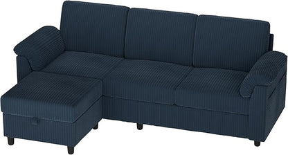Vongrasig 79" Convertible Sectional Couches Sofa with Storage Ottoman, 3 Seat L Shaped Couch with Side Storage Pockage, Small Couches for Living Room, Apartment and Small Space, Dark Blue