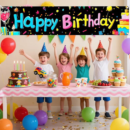 Nuxovilar Happy Birthday Banner Decorations 17.72x78.74 Inch Colorful Gifts Theme - Polyester for Indoor Outdoor Birthday Party Decor