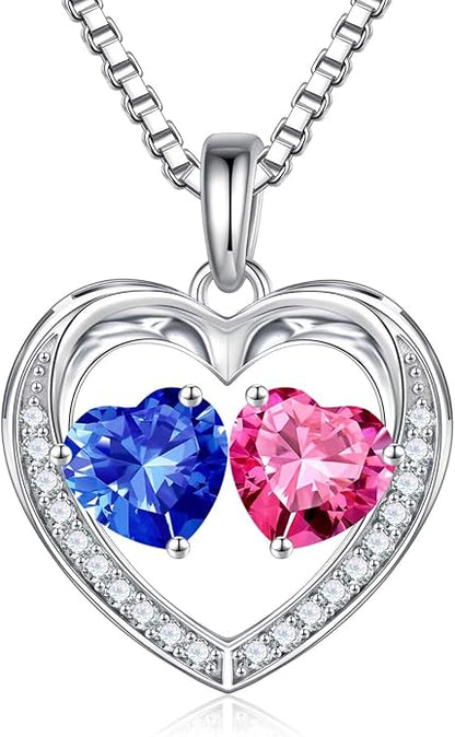 Iefil Christmas Gifts for Women Wife - 925 Sterling Silver Heart Birthstone Necklace, Anniversary Birthday Gifts for Women Wife Girlfriend Mom, Birthstone Jewelry Gift for Her