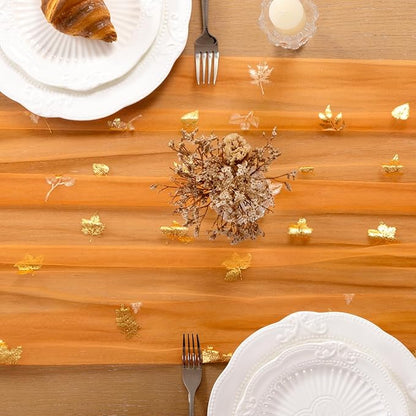 Maple Gold Table Runner for Thanksgiving 3 Pack Sheer Gauze Cheesecloth 120 Inch with Glitter Harvest Table Decor for Family Feasts Dining Room Home Celebration - Orange