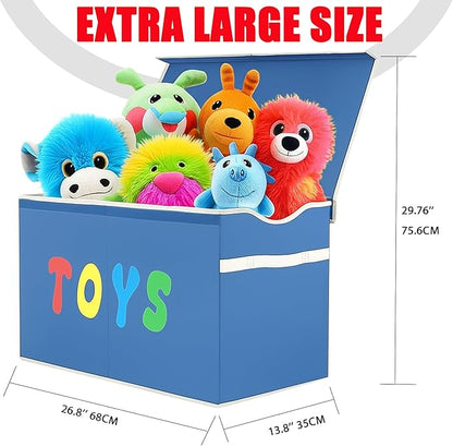 Toy Box Chest, Collapsible Sturdy Storage Bins with Lids, Extra Large Kids Toy Storage Organizer Boxes Bins Baskets for Kids, Boys, Girls, Nursery Room, Playroom, Closet (Classical Blue)