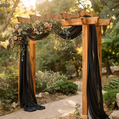 Wokceer Black Wedding Arch Draping Fabric Backdrop 3 Panels 28.7" X 20FT Sheer Drapes Fabric for Wedding Arbor Ceremony Party