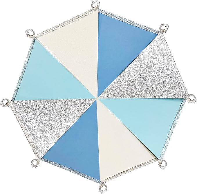 Dusty Blue Silver White Party Decorations Pennant Banner Flag Hanging Glitter Triangle Bunting for Birthday Baby Shower Graduation Bridal Shower Wedding Engagement Nautical Ahoy Achor Party Supplies