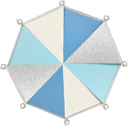Dusty Blue Silver White Party Decorations Pennant Banner Flag Hanging Glitter Triangle Bunting for Birthday Baby Shower Graduation Bridal Shower Wedding Engagement Nautical Ahoy Achor Party Supplies