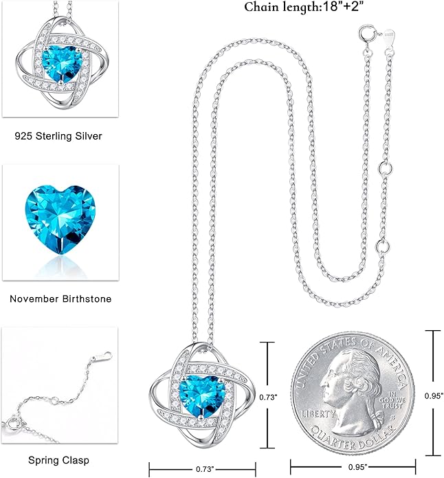 Iefil 925 Sterling Silver Love Knot Birthstone Necklace, Natural or Created Gemstone, Anniversary Birthday Gifts for Women, Jewelry Gifts for Wife Mom Girlfriend