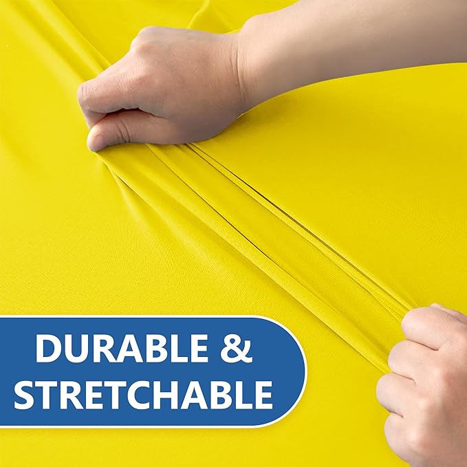 Fitted Stretch Table Cover for 4 Foot Rectangle Tables-8 Pack Yellow Spandex Tablecloth-Elastic Folding Tablecloths for Party, Vendor Booth Display, Banquet Buffet Event, Craft Trade Show