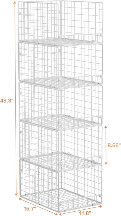 5-Tier Stackable Closet Storage Shelves, Closet Organizers and Storage Basket, Foldable & Stackable Clothes Organizer for Closet Organizer System,Space-Saving Closet Storage Shelf for Home ,White