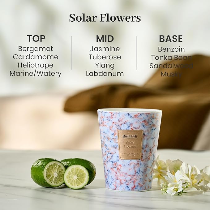 M&SENSE Solar Flowers Scented Candles for Home, 3 Wick Highly Scented Jar Candle, 14.1 Oz 80H Long Lasting Burning Christmas Candle for Women, Aromatherapy Candles for Holiday Christmas Gift