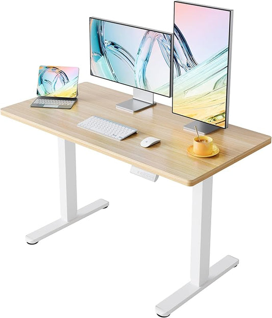 HUANUO Electric Standing Desk, 40 x 24 Inch Height Adjustable Computer Desk with Storage Bag, 4 Height Memory Settings, Sit Stand Up Desk for Home Office, Light Walnut