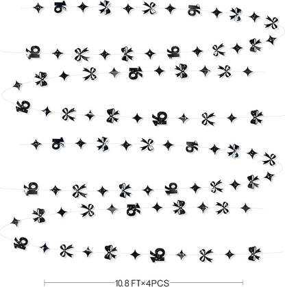 Black 16th Bow Birthday Decorations Metallic Conquette Bow Garland Streamer Banner Backdrop for Girls Boys Happy 16th Birthday Sweet Sixteen Cheers to 16 Years Old Anniversary Party Supplies