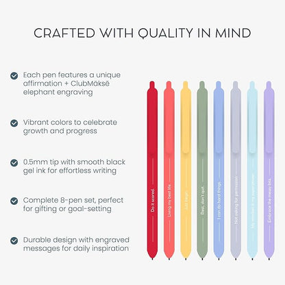 MäksēLife Makse Message Rainbow Gel Pens - Goal-Setting Writing Tools with Daily Affirmations for Personal Growth and Mindset Training, 8-Pack Set