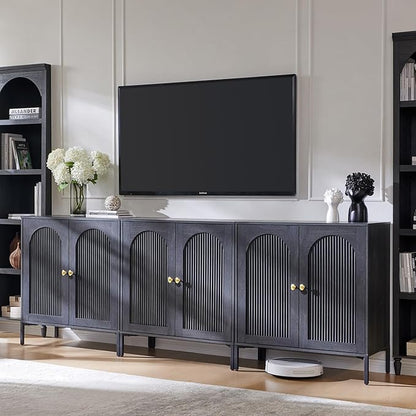 Modern Buffet Cabinet with Storage, 92.63" W Fluted Arched Sideboard Cabinet w/Adjustable Shelves, Wooden Modular Coffee Bar for Dining Room, Kitchen, Living Room, Entryway, Dark Grey
