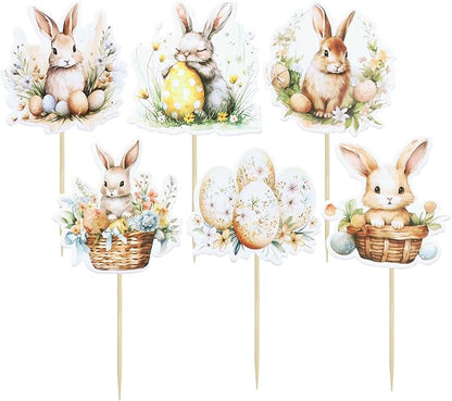 Ephlyn 36 Pcs Cupcake Toppers - Happy Easter & Spring Birthday Cake Decorations