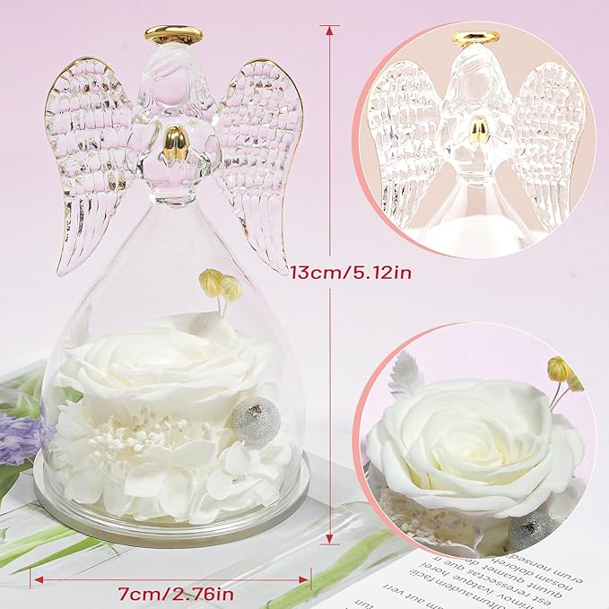Miofula Preserved Flower Rose Birthday Gifts for Mom, Angel Figurines with Forever Real Rose Gifts for Her Mom Grandma, Angels Gifts for Mothers Day Christmas Anniversary Thanksgiving Birthday Gifts