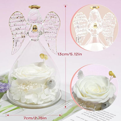 Miofula Preserved Flower Rose Birthday Gifts for Mom, Angel Figurines with Forever Real Rose Gifts for Her Mom Grandma, Angels Gifts for Mothers Day Christmas Anniversary Thanksgiving Birthday Gifts