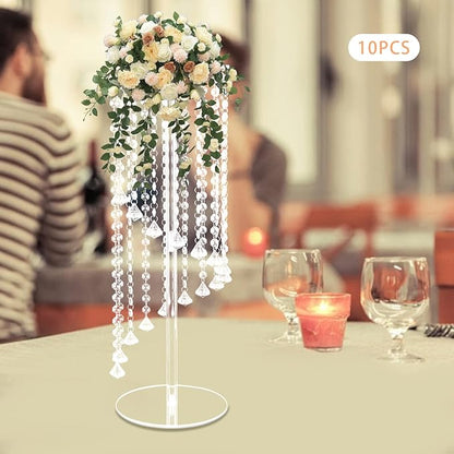 Wedding Centerpieces Gold Vases,10PCS Metal Flower Candle Holder with Sparkling Crystal Beads,Crystal Flower Vase Metal Flowers Stand for Party Tables Decorations (23.6inch Slivwer)