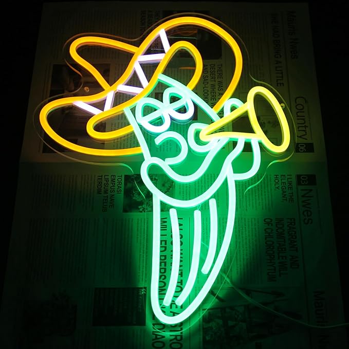 Cactus Sombrero Hat Neon Sign Music Play Trumpet Neon Lights for Fiesta Decor Cinco De Mayo Cactus LED Neon Signs for Wall Bedroom Celebrate Carnival Mexican Party Decor