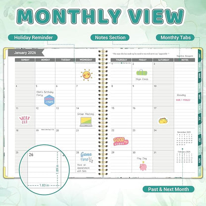 Daily Planner 2026, 8.5" x 11", Weekly & Monthly Planner from JAN.2026 to DEC.2026, Column View Calendar Organizers, Spiral Hardcover Agenda Book with Tabs for Office School Supplies, Leaves
