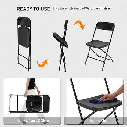 SEALAMB Plastic Folding Chairs 30 Pack, Black Commercial Portable Indoor/Outdoor Chairs for Home Office, Wedding, Events Parties with Steel Frame, 350lbs Capacity (Black-Plastic, 30 Pack)
