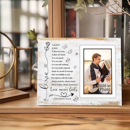 Couple Picture Frames Romantic Gifts for Her Couple Gifts for Wedding Anniversary Engagement Bridal Shower Marriage Bible Verse Love Photo Frame,Newlywed Religious Wedding Gift Wall Tabletop Decor