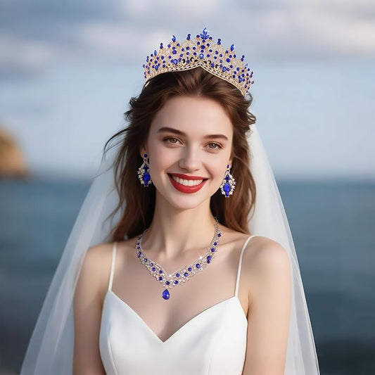 Kamirola Tiaras and Crowns for Women,Tiaras Earrings Necklace, Crystal Bridal Jewelry Set, Costume Party Halloween Prom Pageant Jewelry for Women TR80