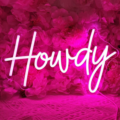 SYLHOME Howdy Led Neon Light Sign Pink Preppy Bedroom Wall Sign Decor Party Birthday Christmas Bar Pub Light Up Signs Girls USB 5V 15.75"X9.65" Dimmer