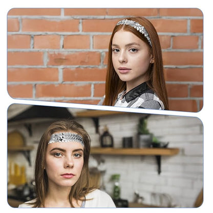 2Pcs Silver Sequins Headband for Women - 80s 90s Themed Sparkle Glitter Vintage Hair Accessories for Disco Party Club Concert Women