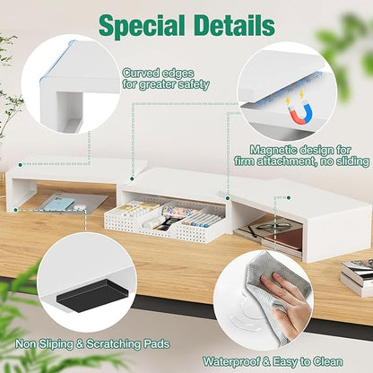 OPNICE Desk Organizer, Dual Computer Monitor Stand Riser with Drawer, Office Desk Accessories & Workspace Organizers, White