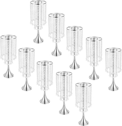 Wedding Centerpieces Silver Vases,10PCS Metal Flower Candle Holder with Sparkling Crystal Beads,Crystal Flower Vase Metal Flowers Stand for Party Tables Decorations (10PCS-Sliver-3)