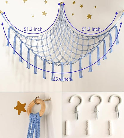 Stuffed Animal Storage Hammock Net - Toy Hammock Net for Stuffed Animals Corner - Hanging Stuff Animal Organizer Holder Large Size Baby Nursery Room Decor-Blue