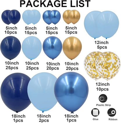 Navy Blue and Gold Balloons Arch Kit 164pcs Pastel Blue Gold Balloons Garland Kit in Different Sizes 5 10 12 18inch for Wedding Bridal Shower Baby Shower Birthday Party Decorations