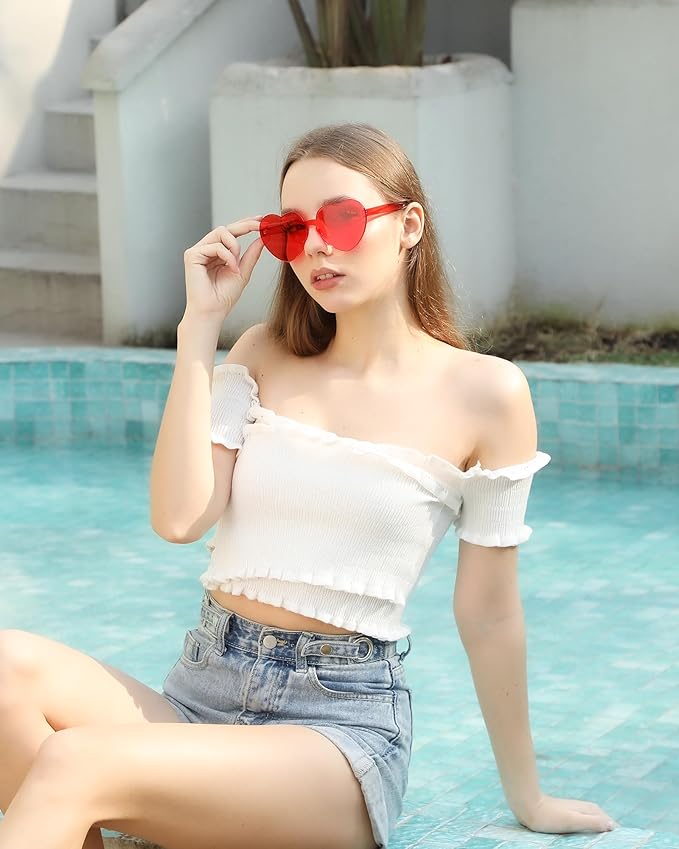 40 Pairs Heart Shaped Sunglasses Bulk, Colorful Rimless Fun Heart Sunglasses for Women Party Favors