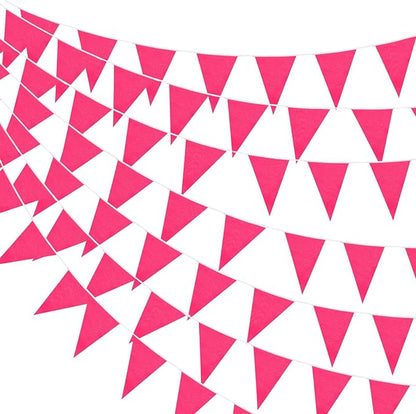 100 Feet Pennant Banners Flags 75 Solid String Triangle Flags for Grand Opening, Carnival Theme Birthday Party Decoration Outdoor Events Classroom Decoration(Rose Red)