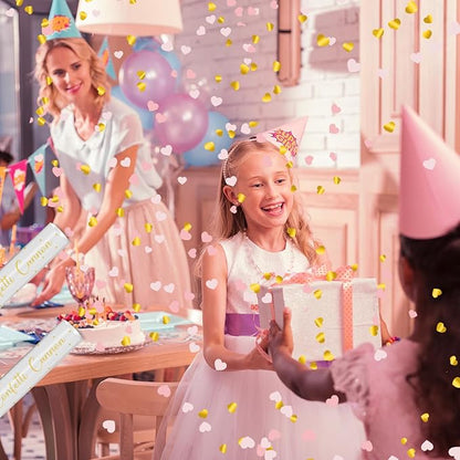 16" Confetti Cannons with Pink & Gold Heart Filling - Party Poppers for Gender Reveal Baby Shower Bridal Shower Valentine Wedding Anniversary - Easy to Use - Pack of 2