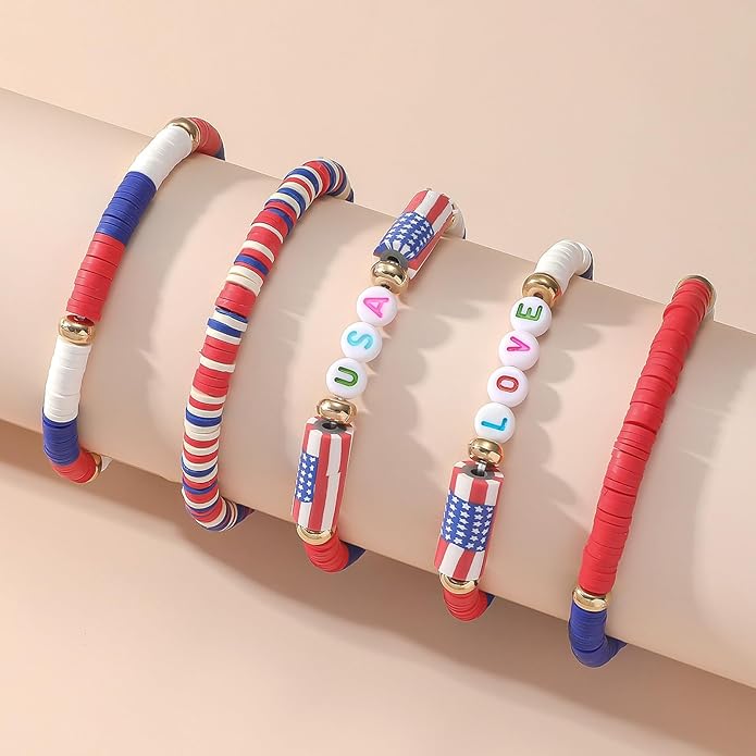 Artlunar USA Love Bracelets - 4th of July Accessories - Handmade Red, White, and Blue Jewelry Gifts for Teens,Women