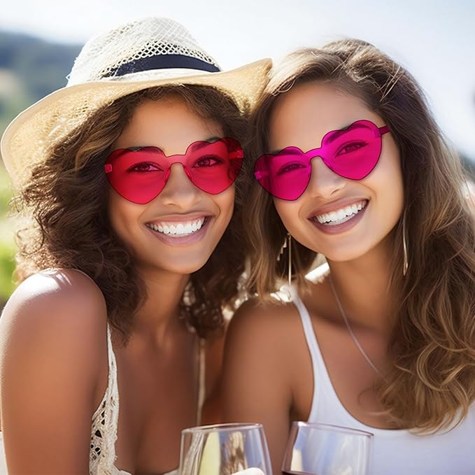 SUNOVELTIES 18 Heart Shape Rimless Sunglasses Transparent Candy Color Party Glasses Colored Eyewear for Women