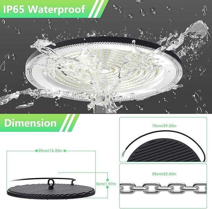 UFO LED High Bay Light:500W 50000LM LED Shop Light Without Plug, 6000-6500K Daylight Bay Lighting, IP65 Waterproof Industrial UFO Light for Barn/Garage/Commercial Warehouse(20 Pack)