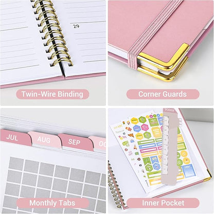 Daily Planner 2026 (8.5" x 11") - Weekly & Monthly Planner (Jan. 2026 - Dec. 2026), Column View Calendar Organizers, Hardcover Agenda Book with Tabs for Office & School, Pink