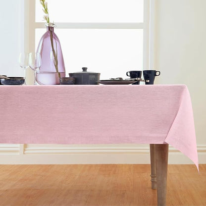 Solino Home Linen Tablecloth 60 x 90 Inch - 100% Pure Linen Bubblegum Pink Table Cloth for Rectangle Tables - Athena, Machine Washable Tablecloth