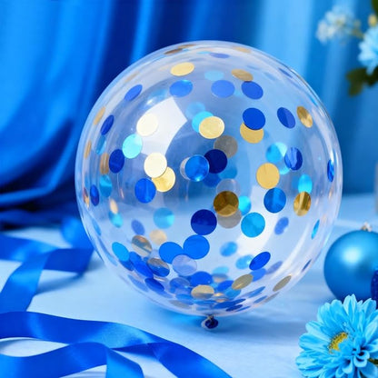 Blue and Gold Circular Foil Confetti Decorations: Party Table Metallic Confetti for Balloon Filling, Wedding, Graduation Party Decorations, 100g per Pack