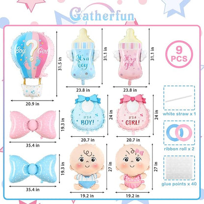 Gender Reveal Decoration Set - Includes Boy or Girl Baby Shower Foil Balloon for Boy or Girl Baby Shower Party Decoration 9 Pcs
