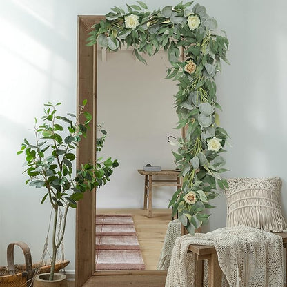 6 Pack Artificial Eucalyptus Garland with Willow Leaves Each 6.5 Feet Faux Greenery Garland for Wedding Arch Mirror DIY Garlands Decor