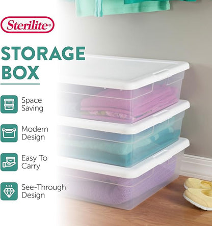 Sterilite 30-Pack Storage Box, Stackable Clear Plastic Bins with Snap-On Lids, 28 Quart