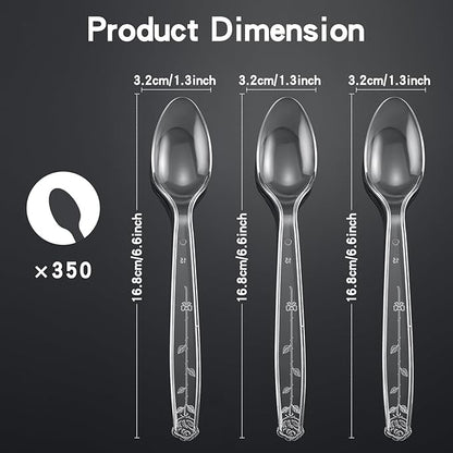 350 Count Clear Plastic Spoons, Extra Heavy Duty Plastic Spoons, Premium Disposable heavy duty spoons Set, BPA-Free Heat Resistant plastic utensils for Party Supplies, Weddings and Everyday Use