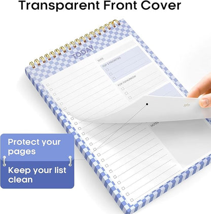 Taja To Do List Notepad - To Do List Notebook for Work with 52 Sheets, 9.8" x 6.5", Undated Daily Planner Perfect for Daily Tasks and Goal Setting, Notepad Suitable for Office, Home & School - Indigo Checkered