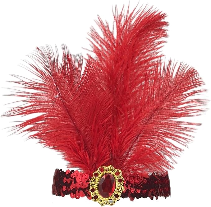 Feather Headpiece Sequins Headbands 1920s Flapper Showgirl Headpieces for Women Girls Carnival Party Accessories