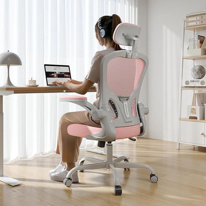 Synorla Office Chair Ergonomic Desk Chair, 330LBS Capacity, High Back Computer Design for Long Hours Comfort, Rolling Swivel Executive Task for Home Office with Flip-up Armrests (Grey Pink)