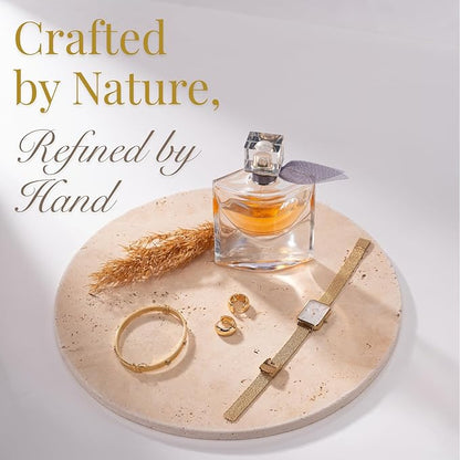 Handcrafted Travertine Tray – Bathroom Counter Organizer, Jewelry Tray, Perfume Organizer & Decorative Tray for Vanity Accessories, Coffee Table Decor & Bathroom Countertop,Stone Tray (Round, Natural)