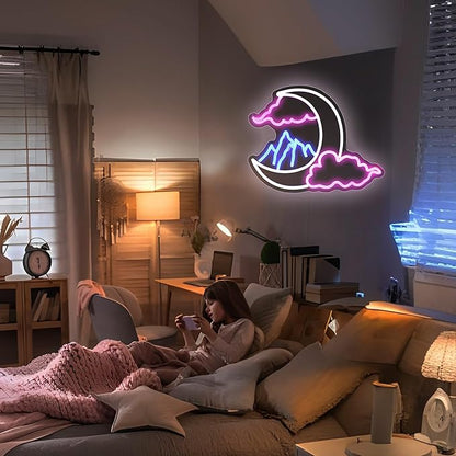 Moon Cloud Mountain Neon Sign Girl Room Decor Led Neon Lights Signs for Wall Decor USB Powered Led for Room Decoration